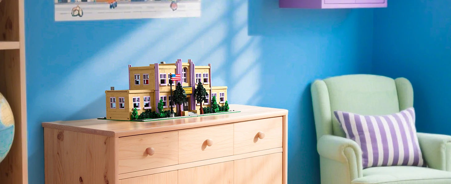 3500PCS Springfield Elementary School Building Blocks Idea Anime Street View Modular Architecture Brick Model Toy Christmas Gift
