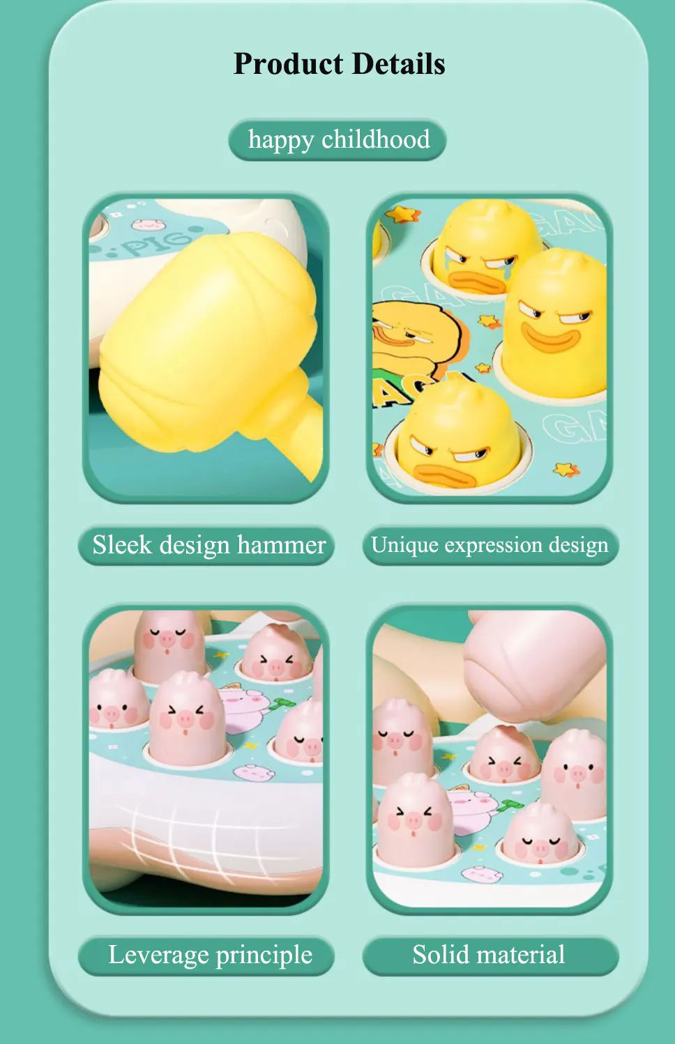 Duck/Frog/Pig Baby Toy Montessori Learning Game Educational Puzzle Gift for 12 24 Months Toddler Boy/Girl with Hammer - Smarsty