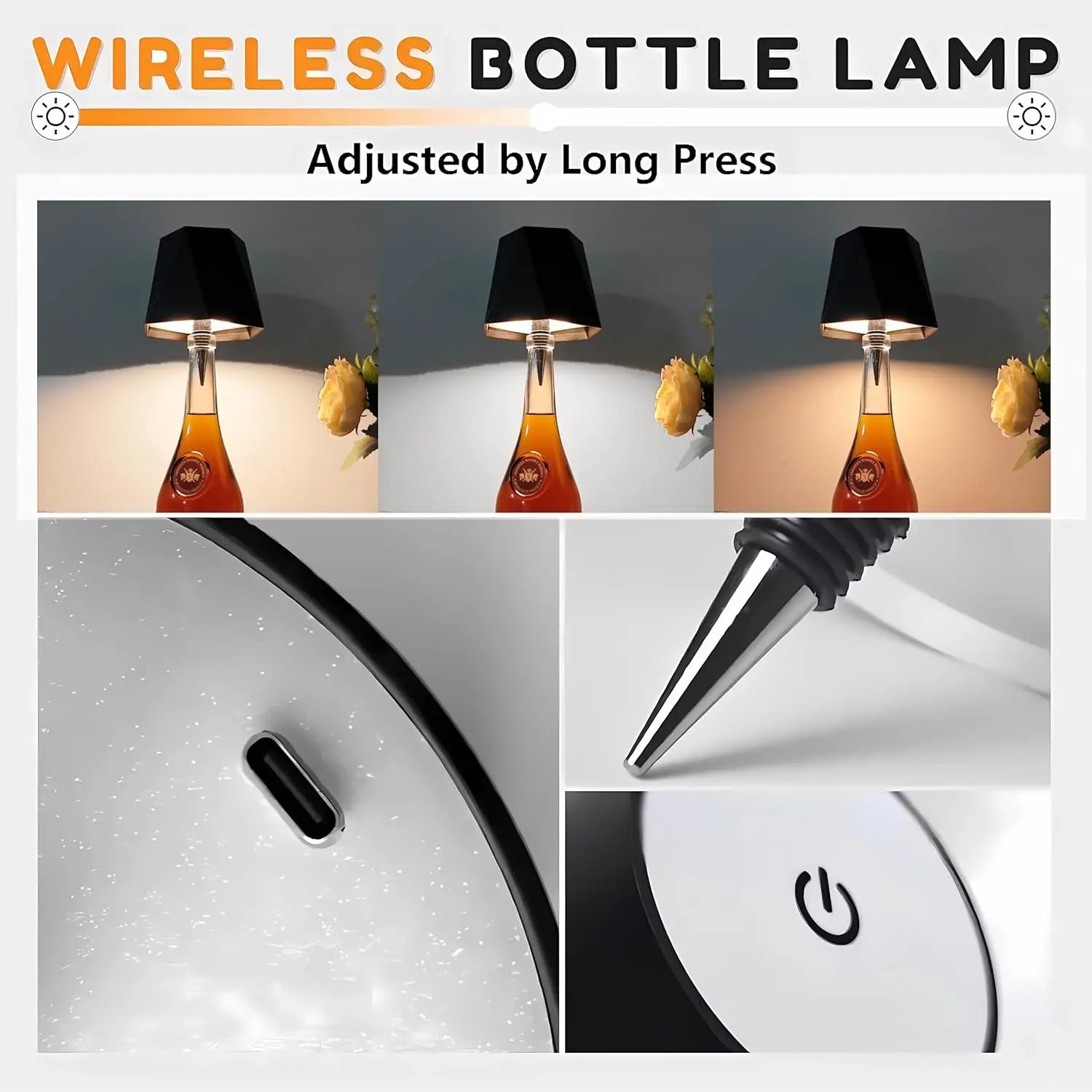 Wireless Touch Control Bottle Lamp with Dimmable Colors - Smarsty