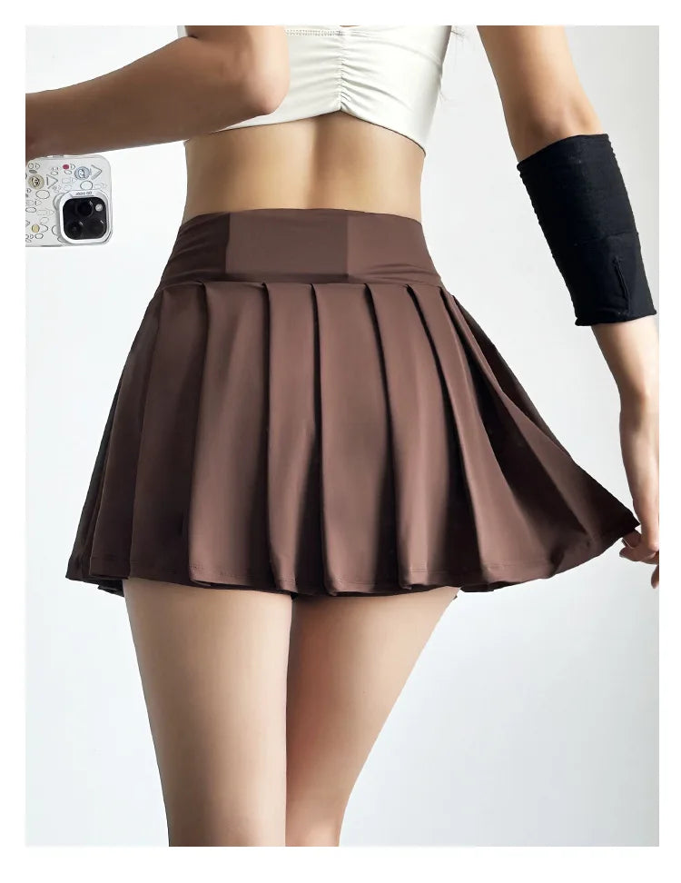 Sports short skirt women summer anti-walk yoga pants running fitness clothes quick dry breathable high waist pleated skirt - Smarsty