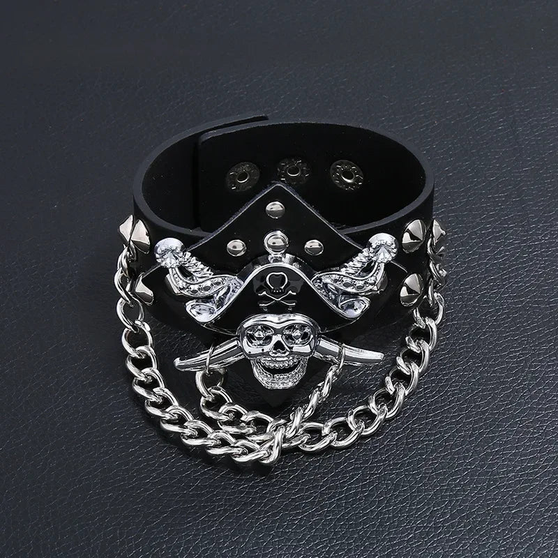 Unisex PU Leather Punk Bracelet with Spikes and Skull - Smarsty