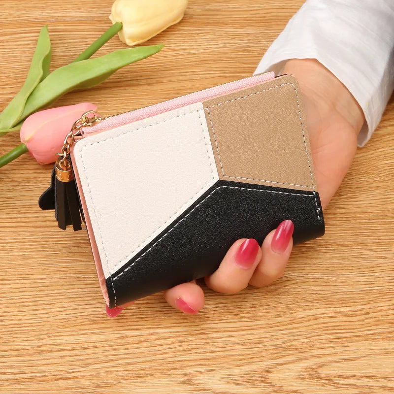 Fashion Women's Wallet Zipper Coin Purse Lady Short Clutch Purse Handbag Patchwork Leather Female Card Holder Wallet Phone Pouch