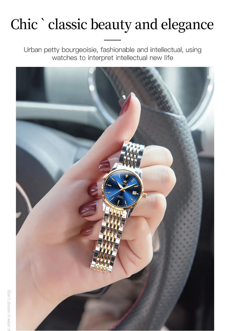 OLEVS Ladies Automatic Wristwatch Waterproof Stainless Steel - Smarsty