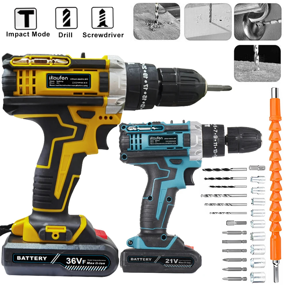 Multifunctional 21V rechargeable impact drill lithium battery cross-border flashlight gun drill electric screwdriver electric dr