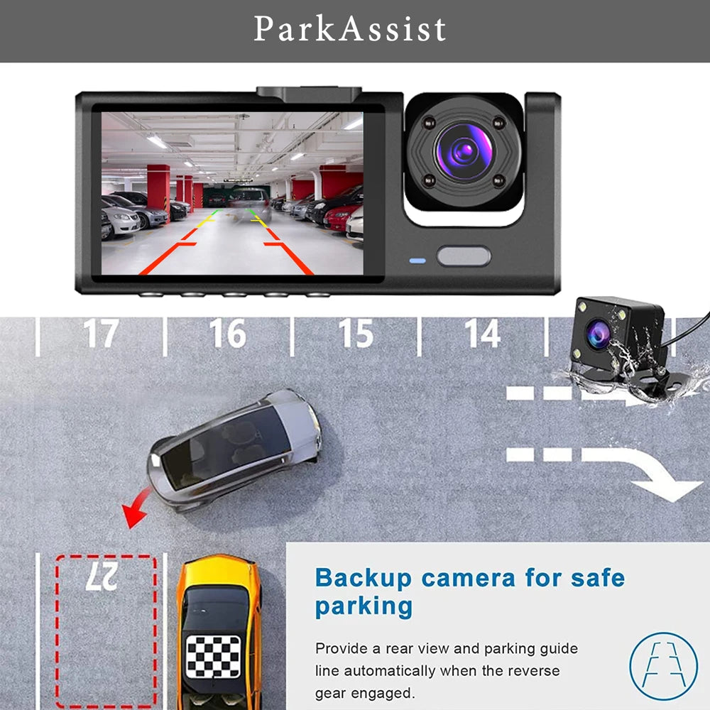 Three Channel Dash Cam 1080P With Three Lenses For Cars - Smarsty