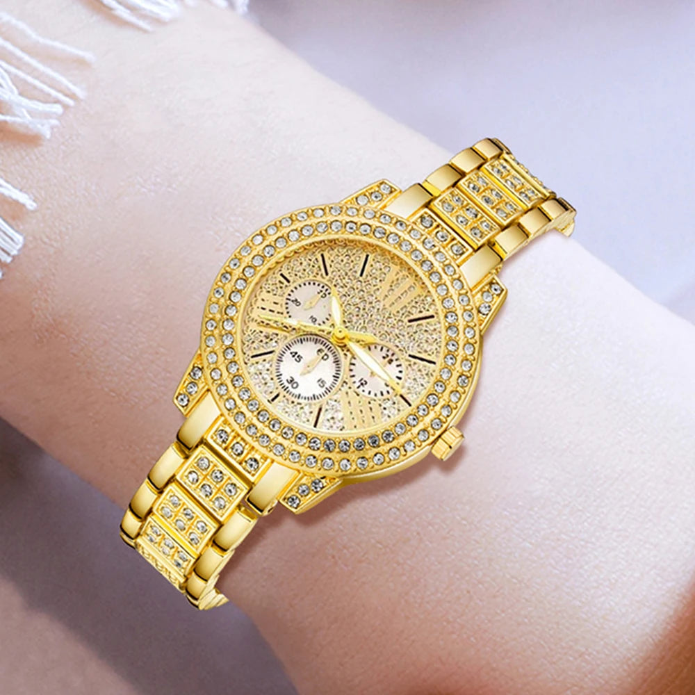 Luxury Women's Quartz Watch Jewelry Set with Rhinestones - Smarsty