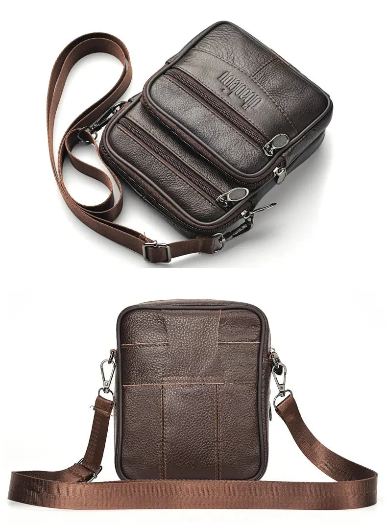 Mens Genuine Leather Crossbody Bag Vertical Multifunctional - Smarsty