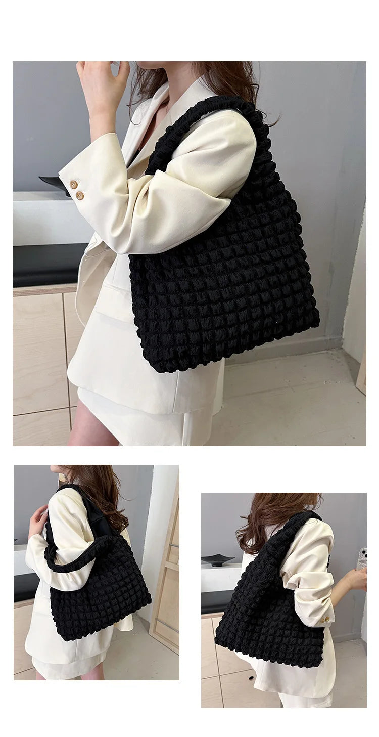Crossbody Bag Pleated Embroidered Plaid Tote For Women - Smarsty