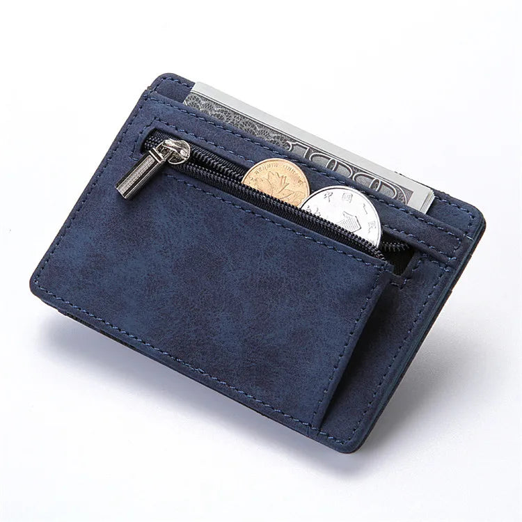 Mini Men Card Holder Wallets Zipper Coin Pocket Slim Magic Male Wallet Quality PU Leather Credit Bank Card Case Small Men Purses