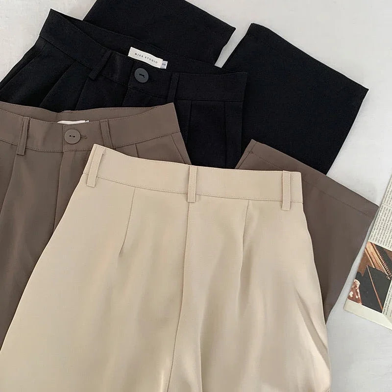 High Waist Women Suit Pants Fall Straight Office Ladies Korean Fashion Trousers Casual Button Loose Female Black Pants New 2024 - Smarsty