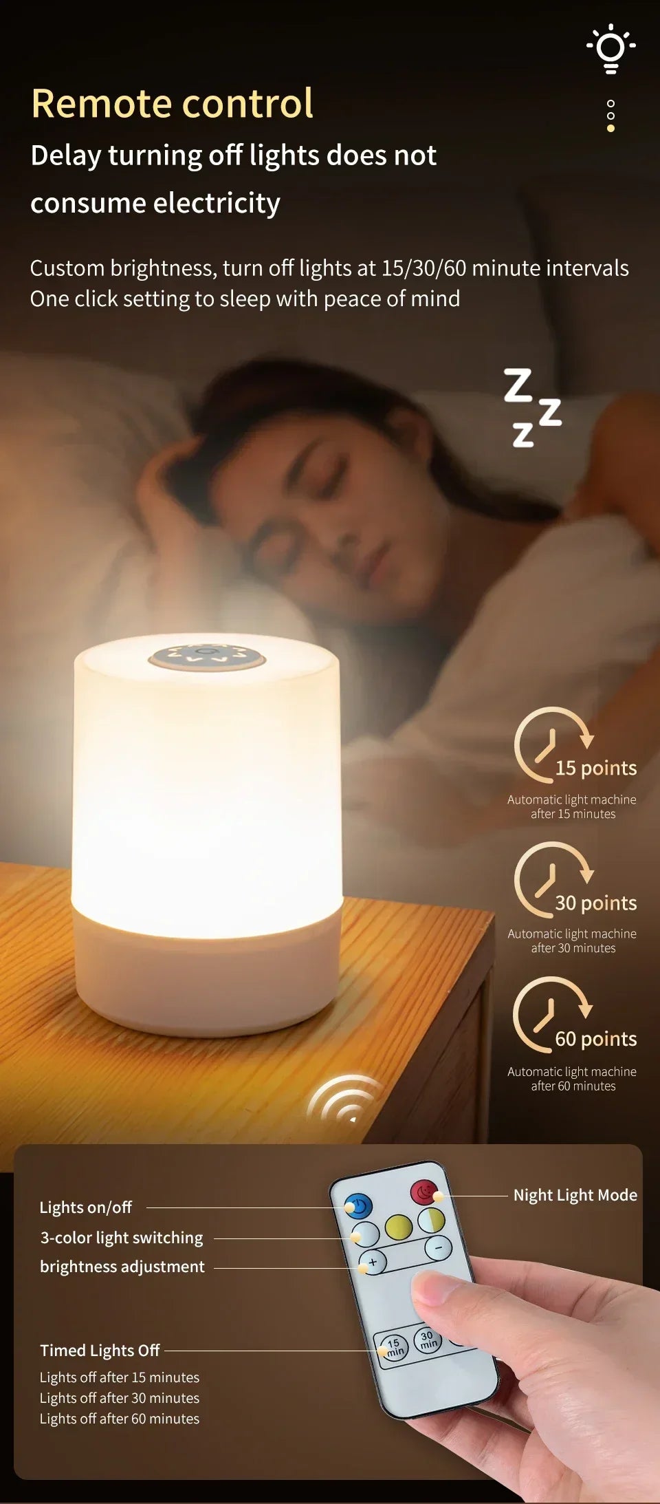 LED Rechargeable Night Lamp with Remote Control - Smarsty
