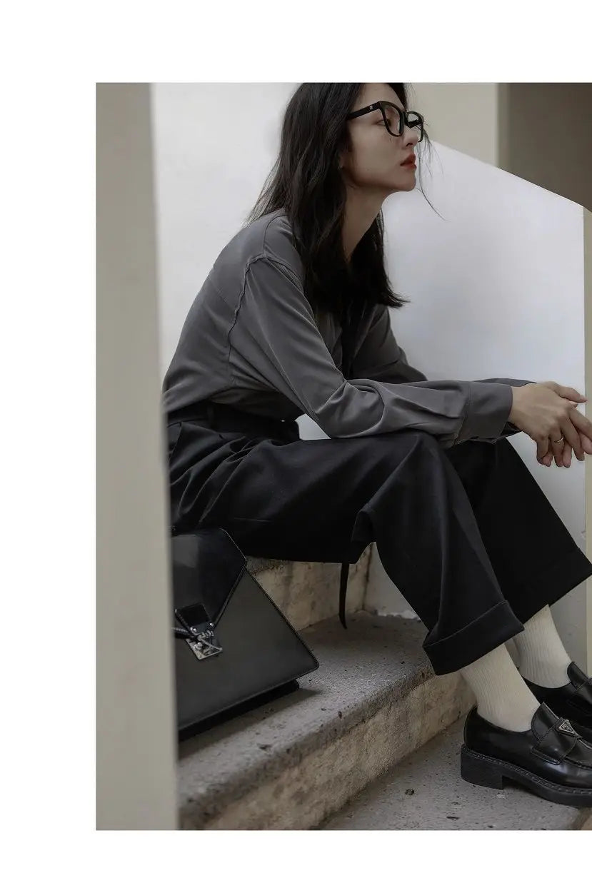 2025 Summer Minimalist Long Sleeve Button Up Shirt Women Korean Style Solid Tie Oversize Shirts Blouse Loose Clothes Autumn Tops - Smarsty