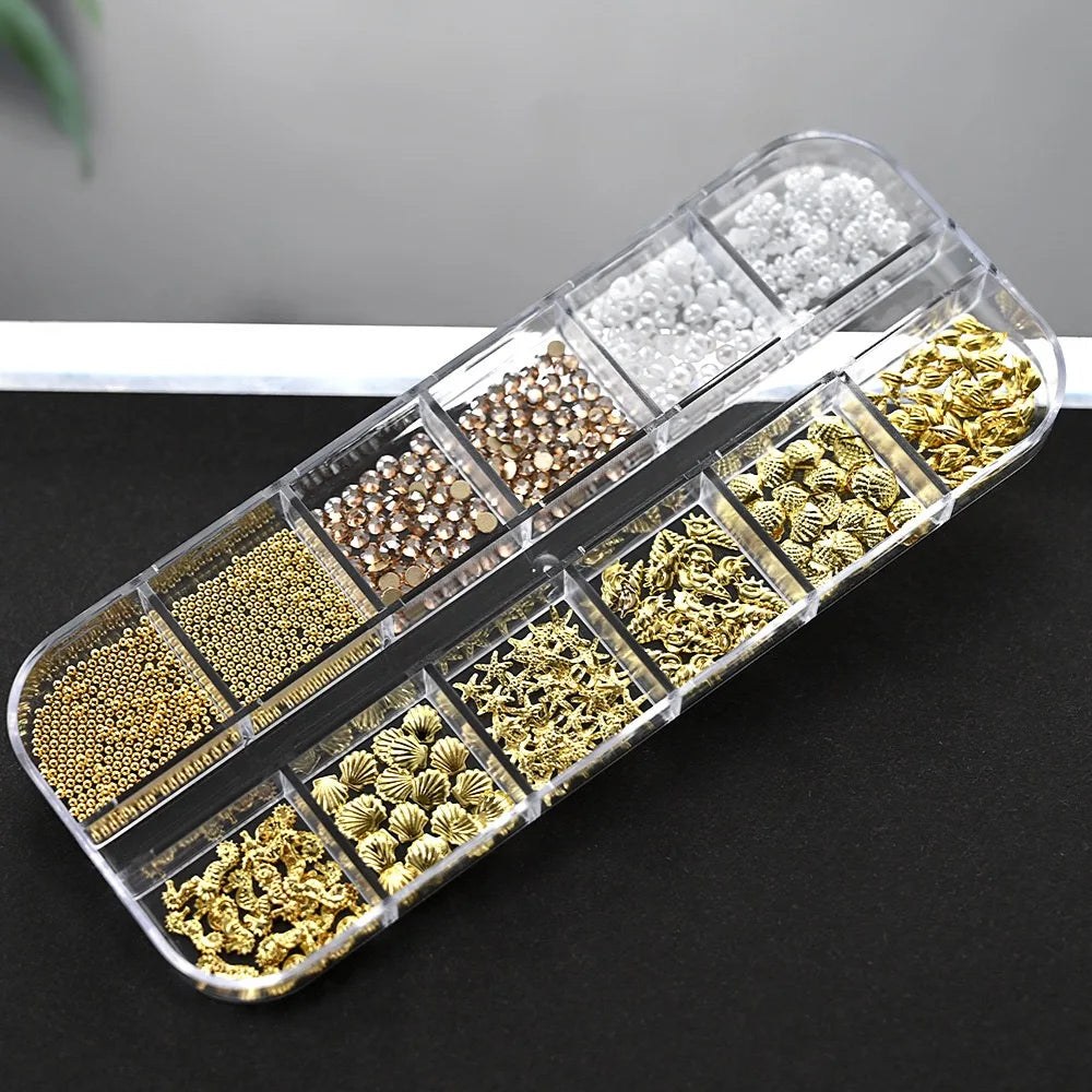 12 Grids Ocean Gold Nail Art Charms for Stunning Manicures - Smarsty