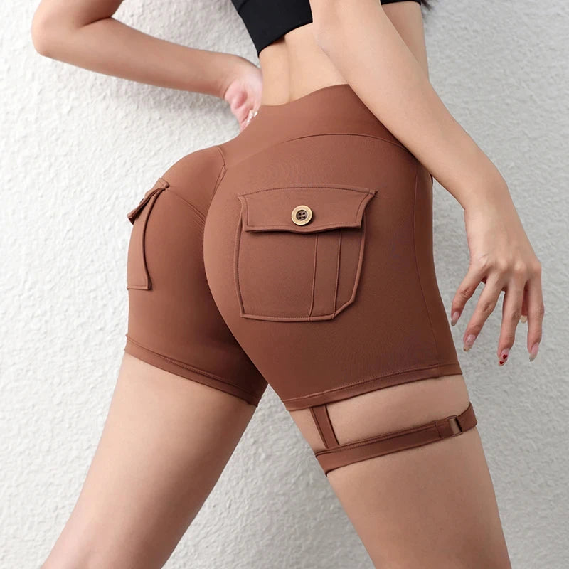 Peach Butt Fitness Shorts Women's Exercise Three-Quarter Pants Cargo Air Dry Pocket Yoga Tight Lift Summer - Smarsty