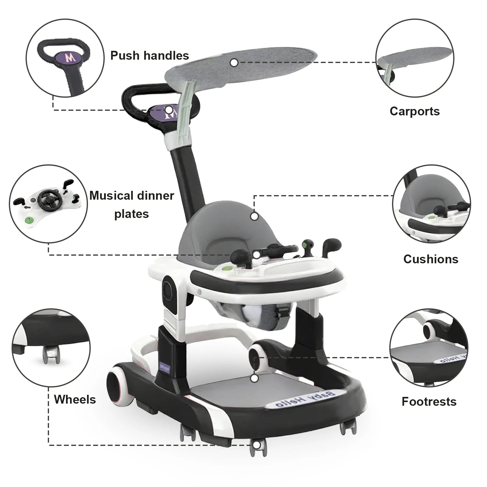 2025 Multifunctional Baby Walker With Sunshade and Seat Kids Anti-Rollover Adjustable Music Stroller Mother Baby Supplies Toys