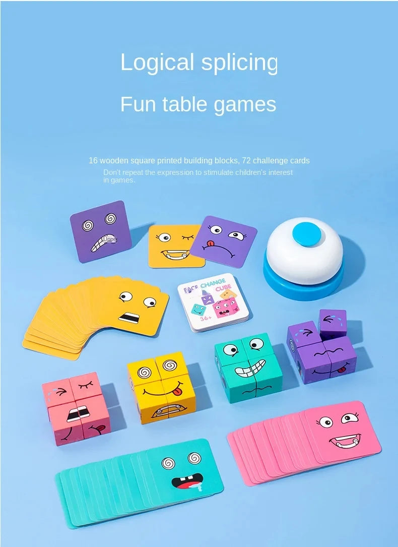 Cube Face Changing Building Blocks Board Game Wood Puzzle Montessori Expression Wooden Blocos for Children Battle Table Game by Smarsty