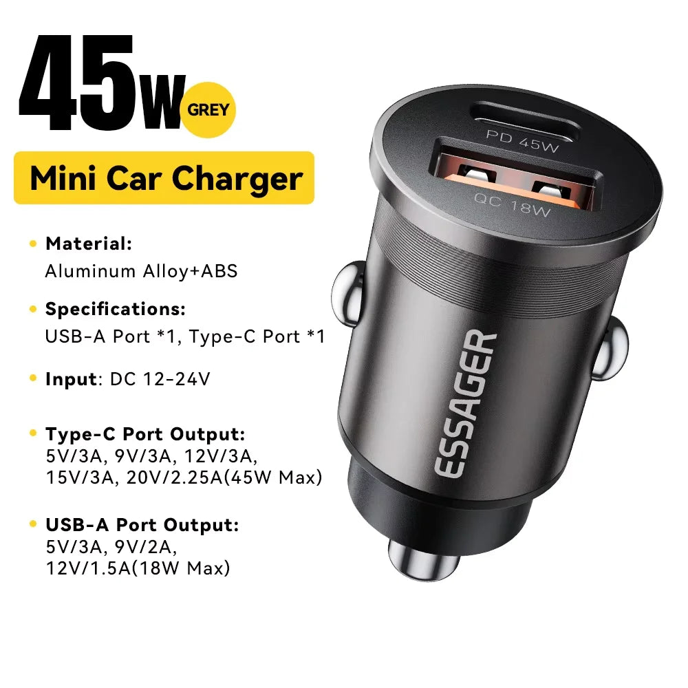 45W Car Charger Dual Port PD TypeC Quick Charge Fast - Smarsty