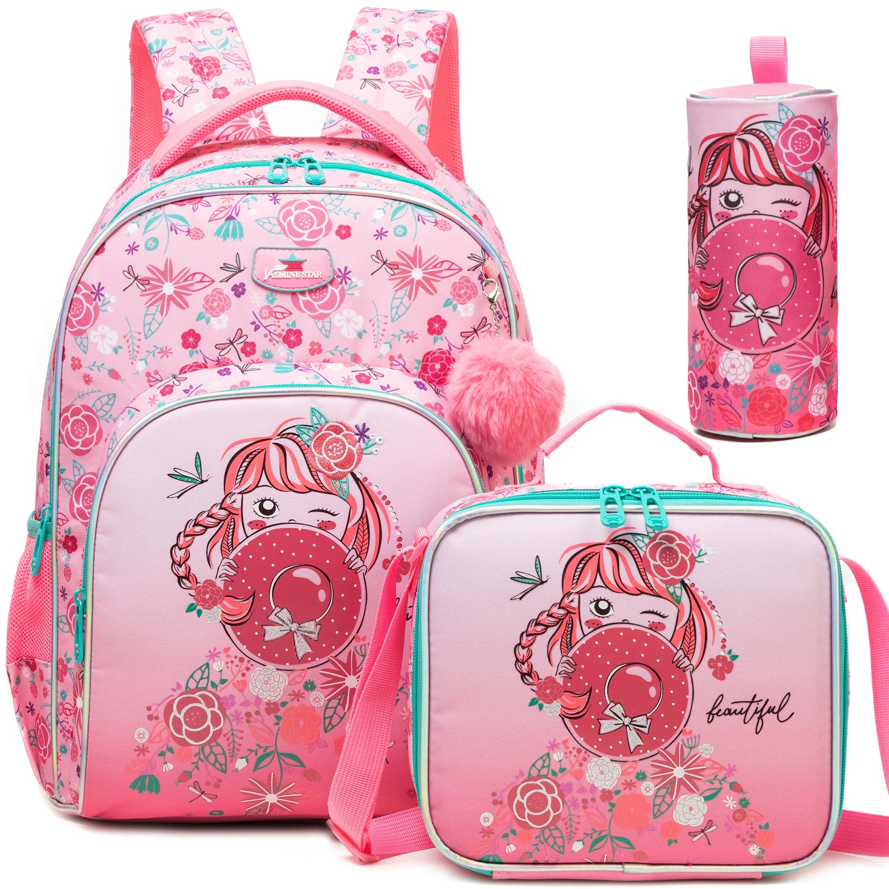 Colorful Floral Girls Backpack Set With Lunch Box 3 Piece - Smarsty