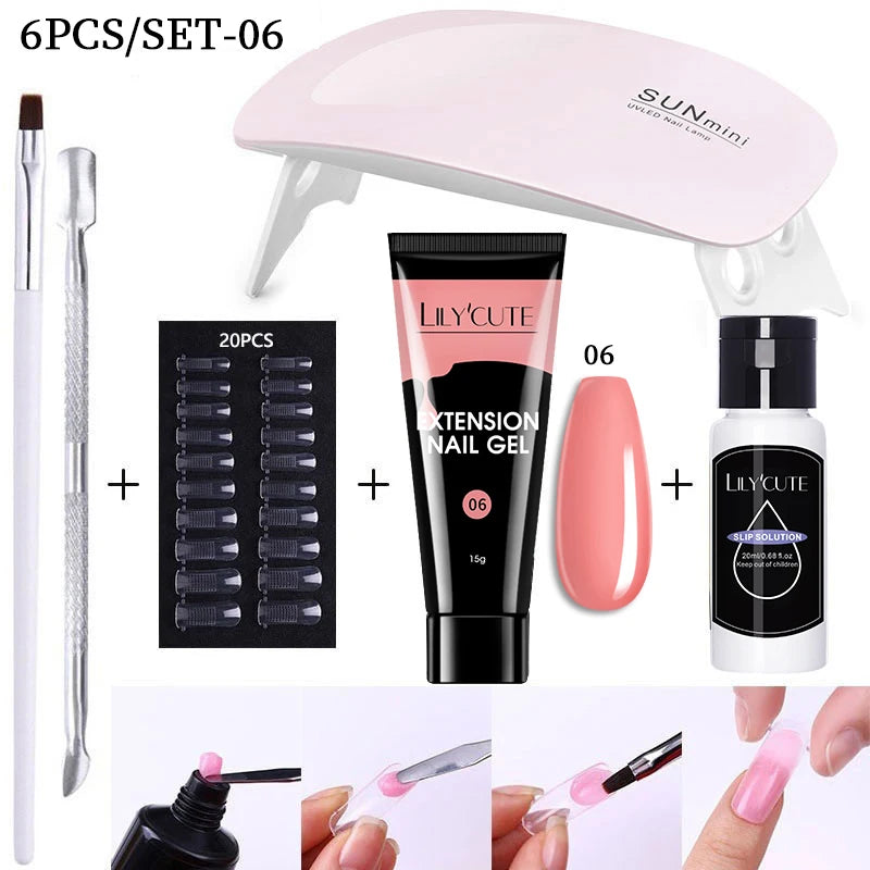 LILYCUTE Nail Gel Set with 6W LED Lamp for Quick Manicure - Smarsty