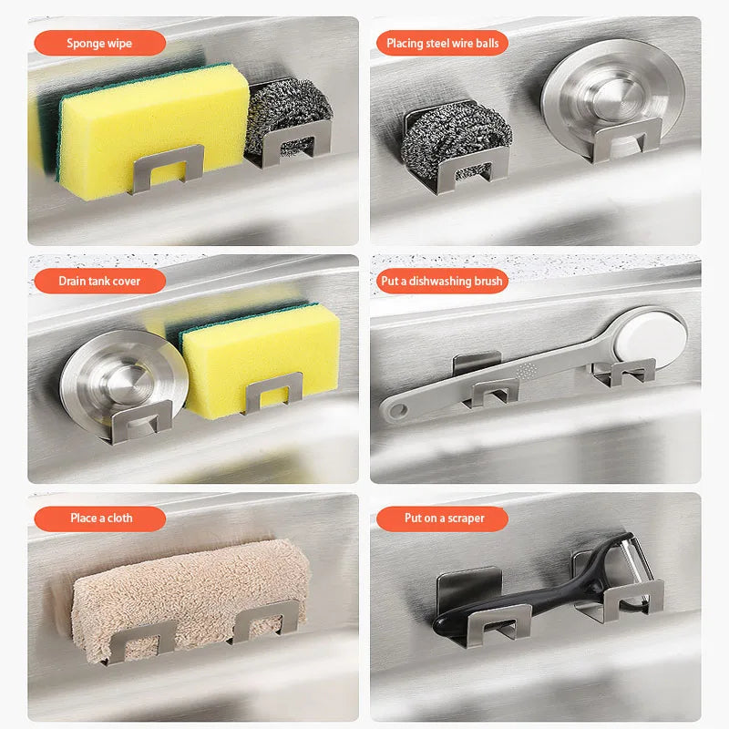 Stainless Steel Sink Tray Drainer Rack with Self Adhesive Hooks - Smarsty
