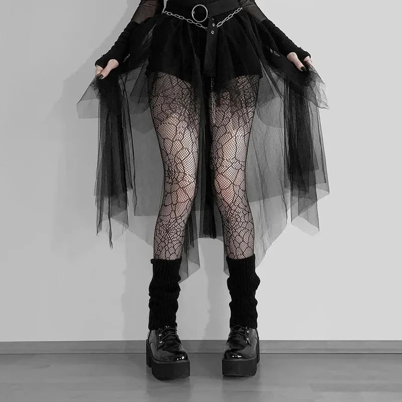 Sexy Net Yarn High-Waisted Irregular Skirt for Women Summer New European and American Gothic Style Versatile Casual Skirts - Smarsty