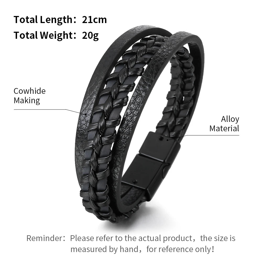 Trendy Leather Bracelets For Men Multilayer Braided Rope - Smarsty