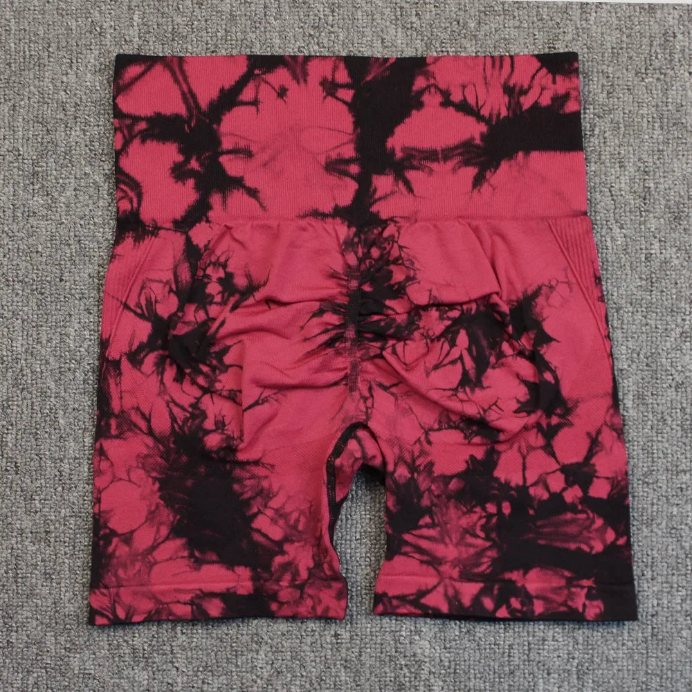 Tie-Dye Yoga Shorts for Women High Elastic Gym Shorts Push Up Sports Shorts Running Workout Fitness Women Short Sports Leggings - Smarsty