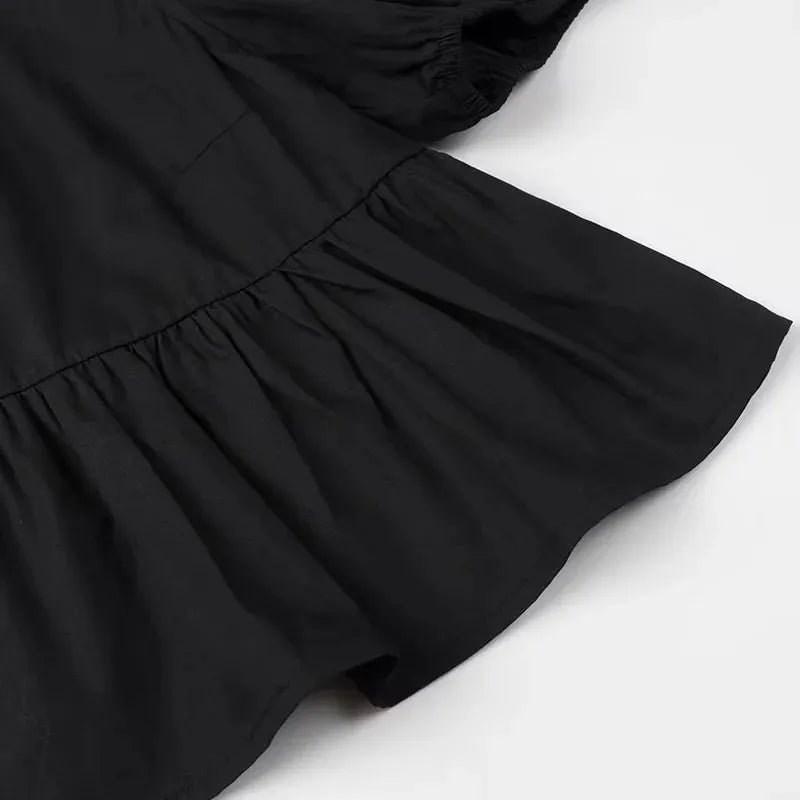 MUJER Ruffle Blouses Woman Puff Sleeve Shirts and Blouses for Women White Black Ruched Crop Top Female Ruched Women's Blouse - Smarsty