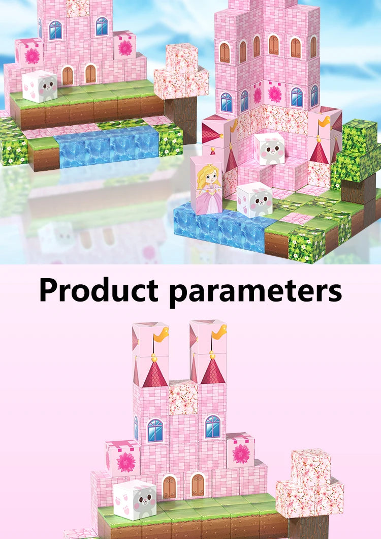 Pink castle magnetic building block set, suitable for boys and girls over 3 years old DIY to improve hand skills and creativity by Smarsty