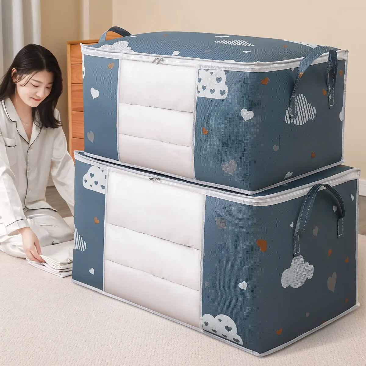 Large Capacity Clothes Storage Bag Organizer With Reinforced Handle Suitable For Blankets Bedding Foldable With Sturdy Zipper - Smarsty
