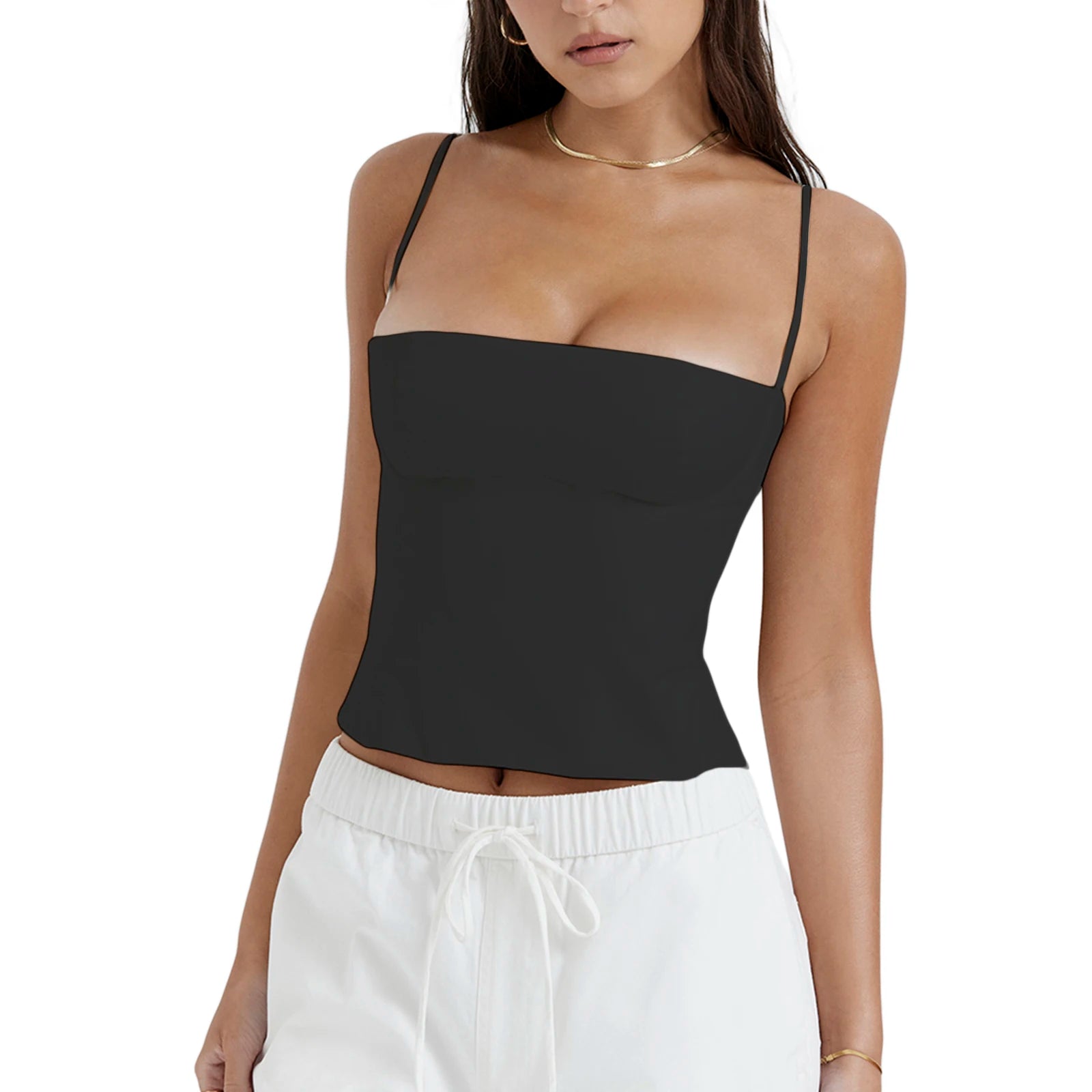 Summer Backless Zip Up Bustier Crop Tops Elegant Vintage Skinny Corset Tank Tops Y2K Women Chic Spaghetti Strap Camis Clubwear - Smarsty