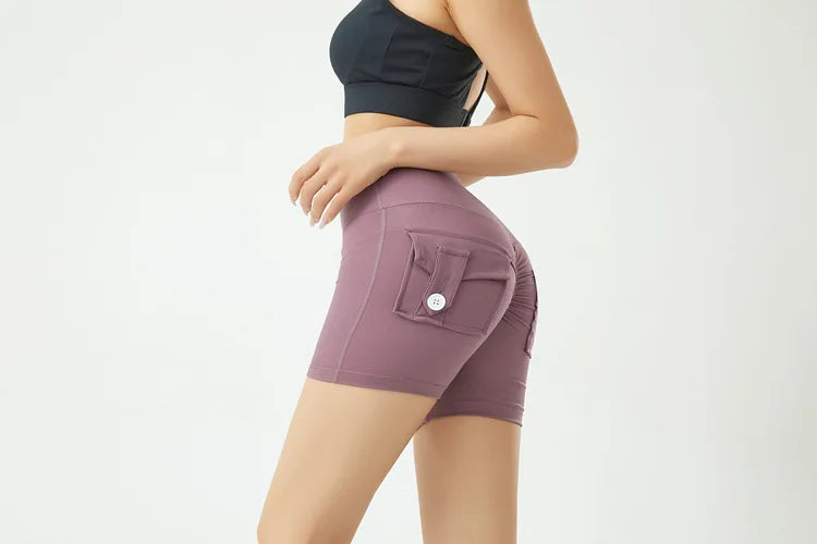 Peach Butt Fitness Shorts Women's Exercise Three-Quarter Pants Cargo Air Dry Pocket Yoga Tight Lift Summer - Smarsty