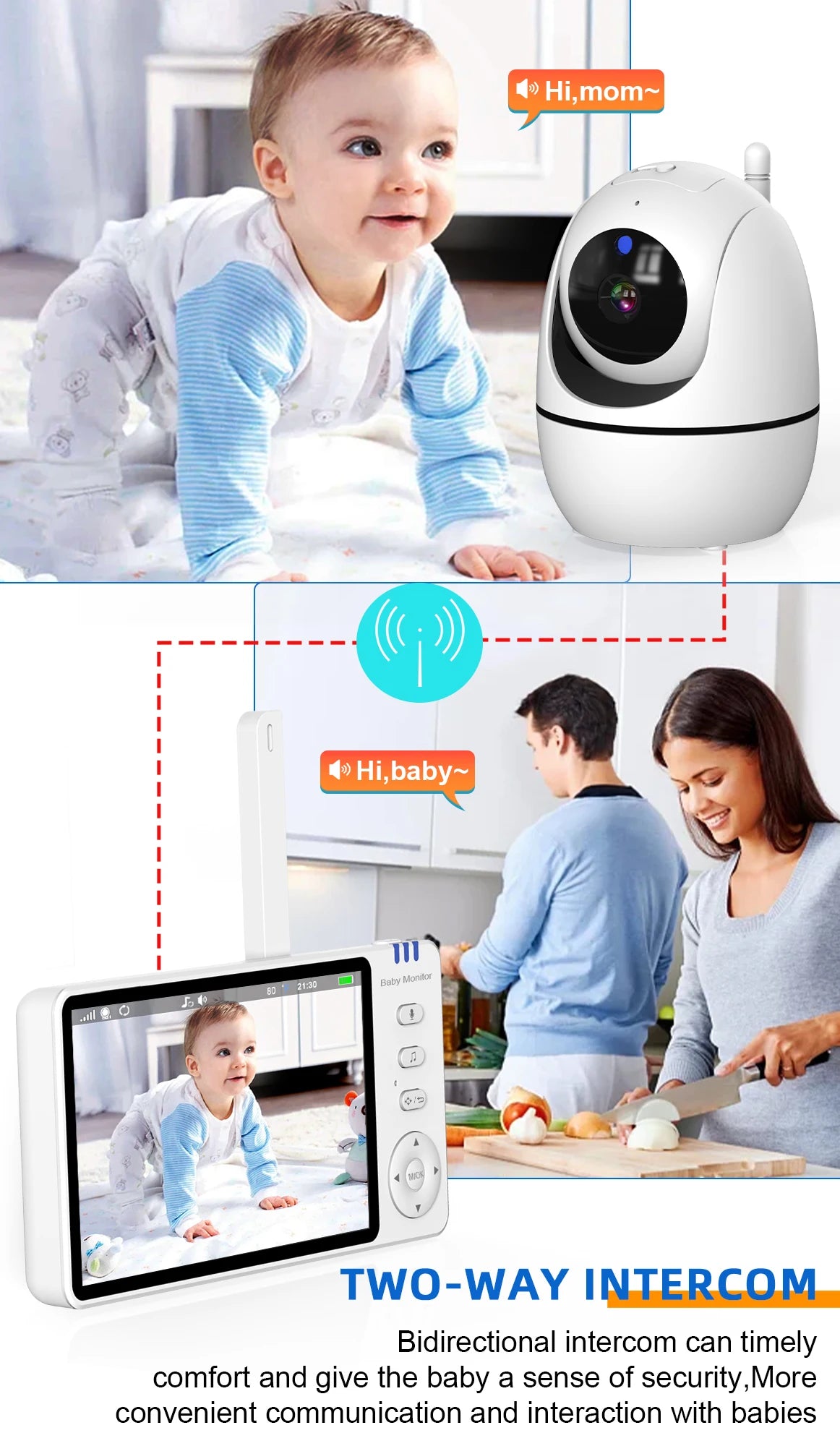 5 Inch Video Baby Monitor With Camera PTZ Zoom Babyphone Cam Security Protection Surveillance Cameras Temperature Sensor Lullaby by Smarsty