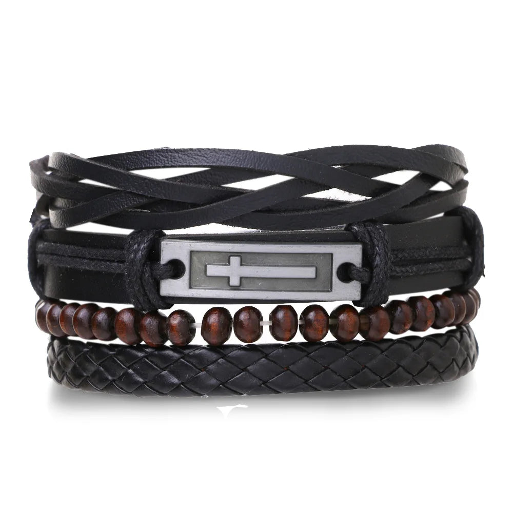 Men’s Leather Braided Bracelets Vintage Ethnic Wristband - Smarsty