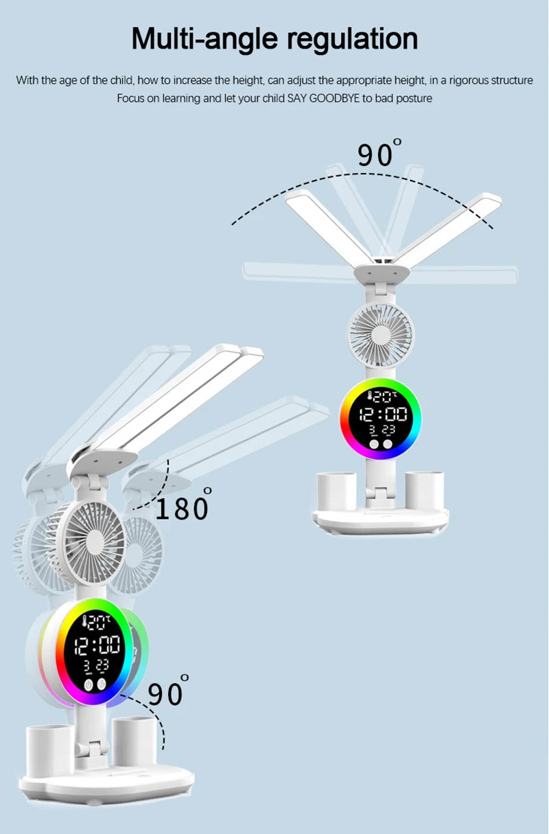 Rechargeable LED Table Lamp with Fan and Clock - Smarsty