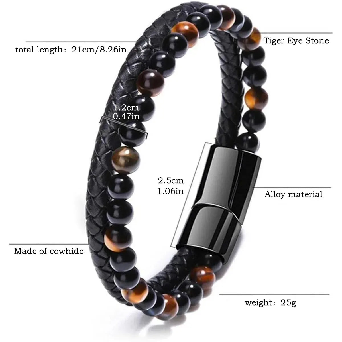 Natural Stone Leather Bracelet with Tiger Eye Beads - Smarsty