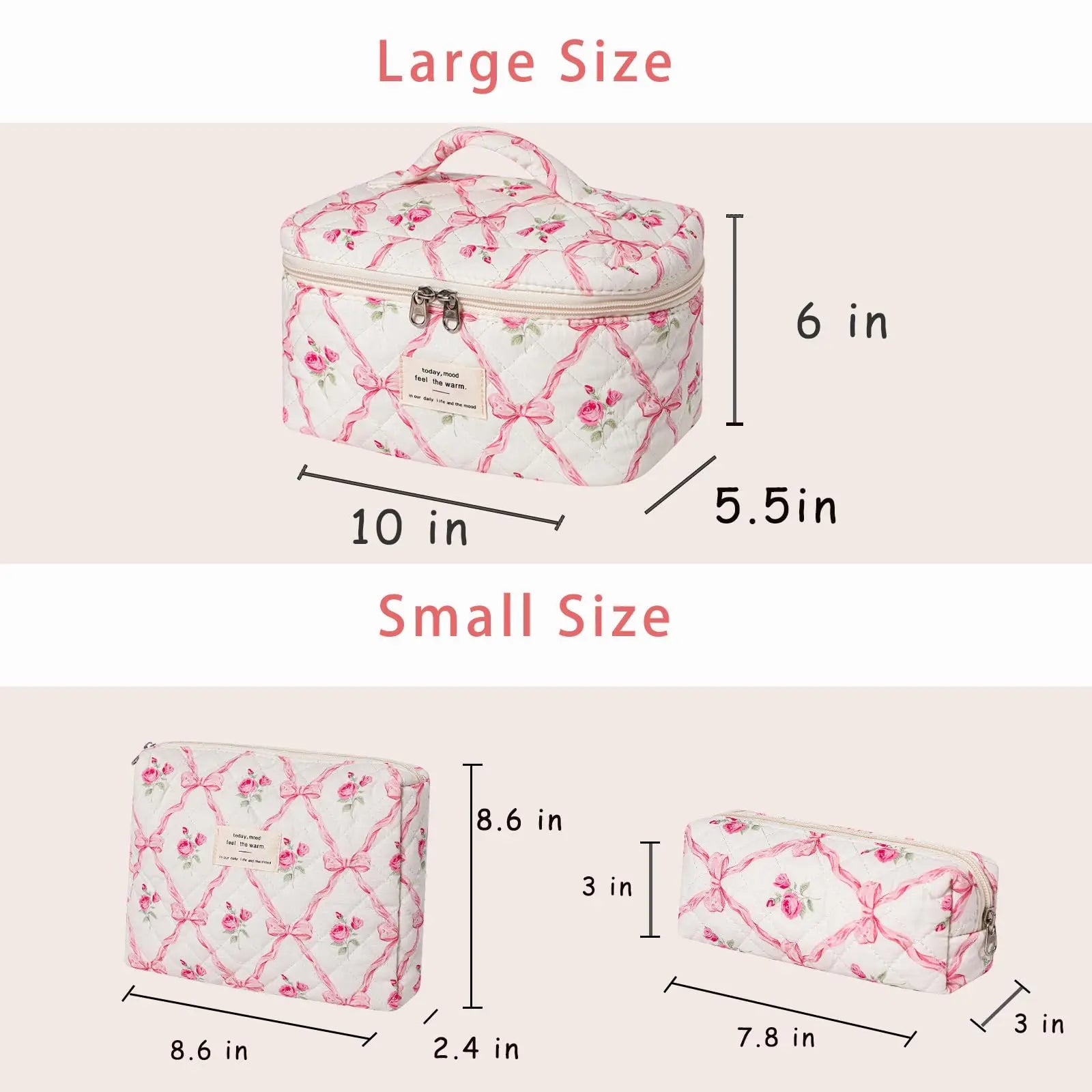 1pcs Cute Quilted Cotton Makeup Bag Women Zipper Cosmetic Organizer Cloth Handbag Box Shape Portable Toiletry Case for Girls - Smarsty