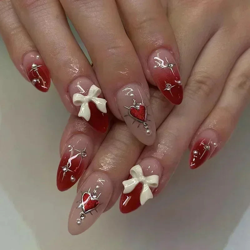 24Pcs Pink Almond False Nails with French Design - Smarsty