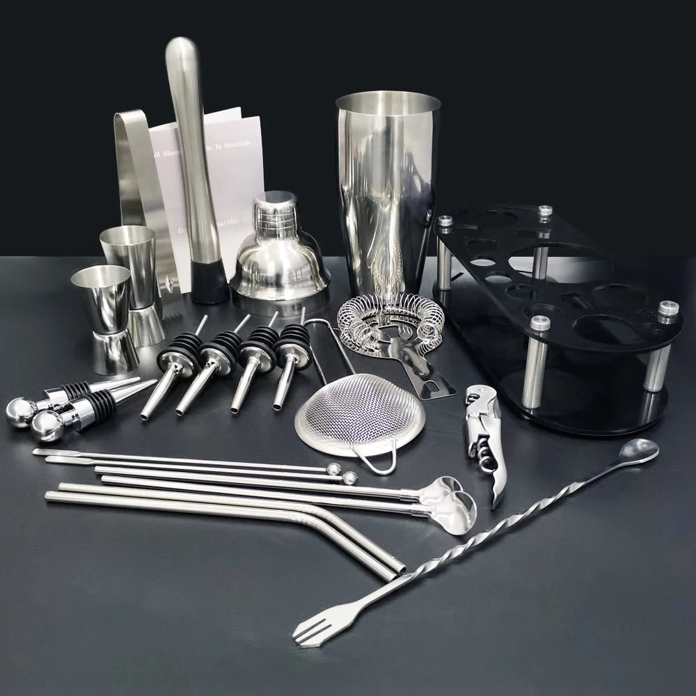 Boston Cocktail Shaker Bar Tool Set with Holder - Smarsty