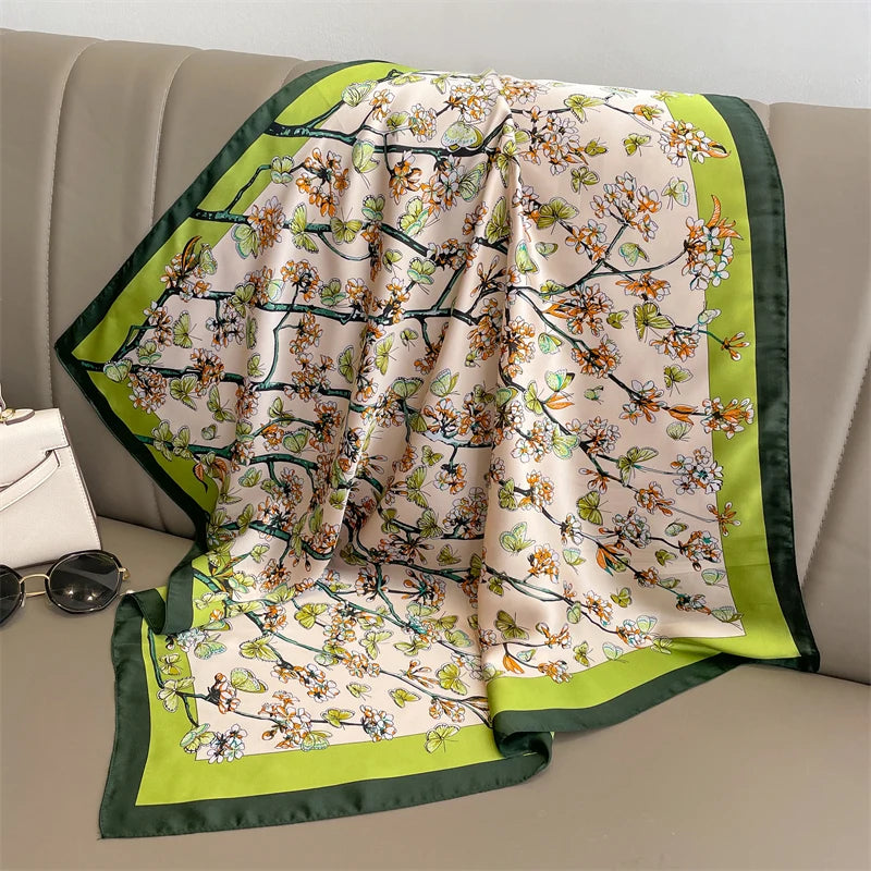 Luxury Silk Satin Headscarf for Women with Plaid Print - Smarsty