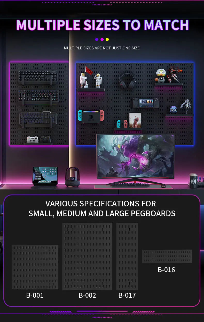 No Punching Pegboard Wall Organizer Panel Shelves For Gamer Room,bathroom,kitchen Storage Rack Organizer Pegboard Accessories