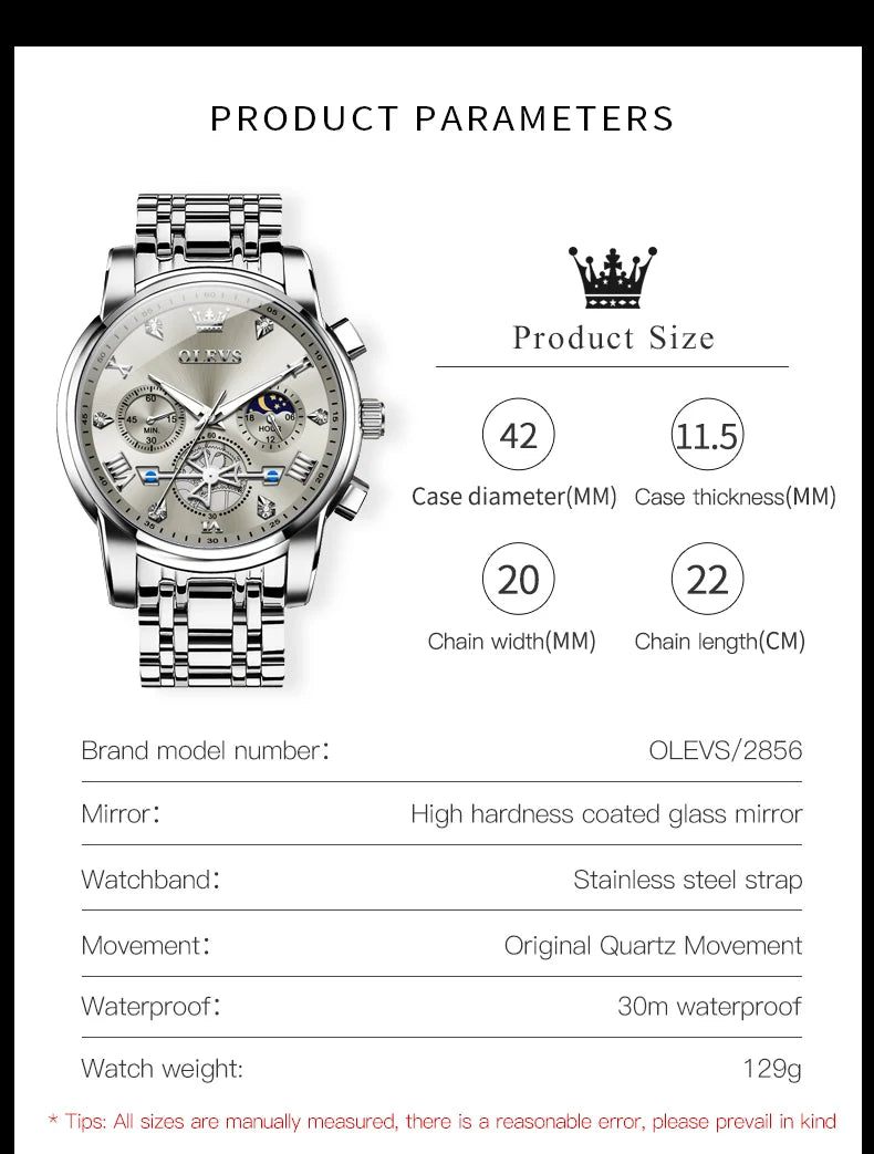OLEVS Luxury Quartz Watch with Moon Phase Feature - Smarsty