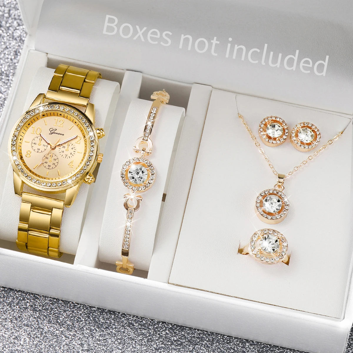 6PCS Women's Rhinestone Quartz Watch Jewelry Set - Smarsty
