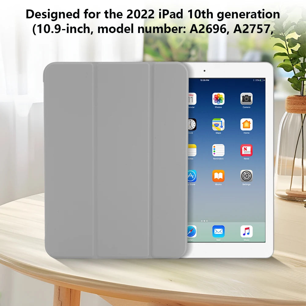 Case for iPad 10th Generation 10.9 Inch 2022 Auto Sleep/Wake Cover Case with Soft Silicone Back Smart Cover