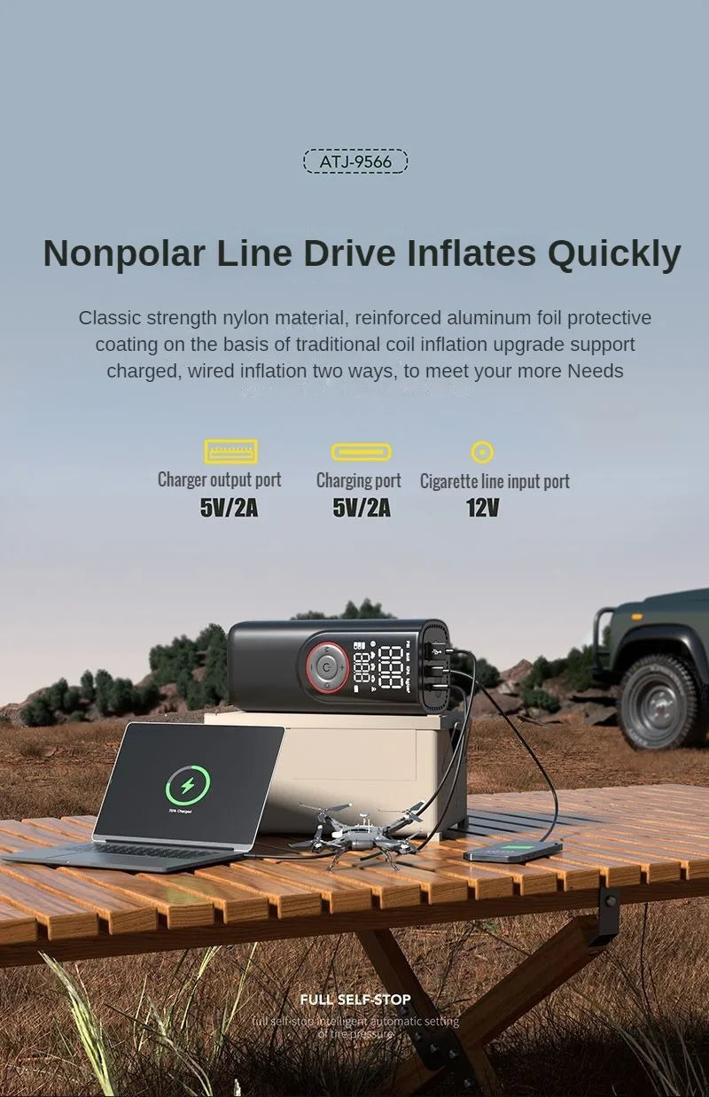 Portable Cordless Tire Inflator Pump Fast Inflate Car Bike - Smarsty