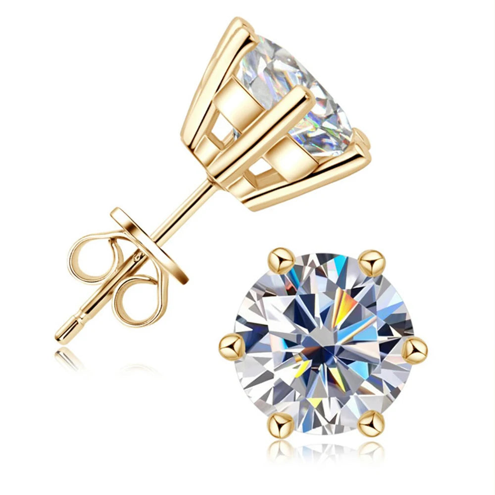 Moissanite Stud Earrings 0.5-2ct 18K Gold Plated Luxury - Smarsty