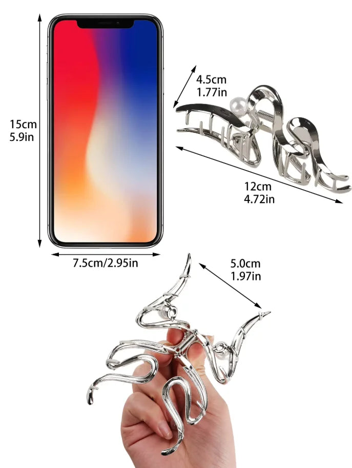 Large Silver Heart Hair Claw Clip Elegant Secure Hold - Smarsty