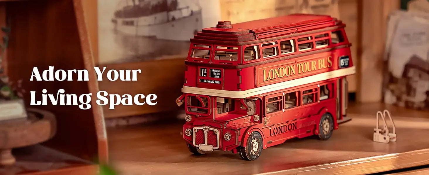 Robotime rolife London Tour Bus 3D Wooden Puzzles Wood Model Toy Car to Build Crafts Collectibles Gifts for Boys Girls