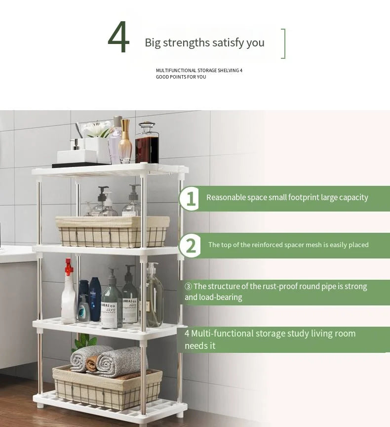Four-Layer Multifunctional Storage Rack for Bathroom, Living Room, Kitchen, and Bedroom; Plastic Floor-Standing Storage Rack for Bathroom Organization by Smarsty