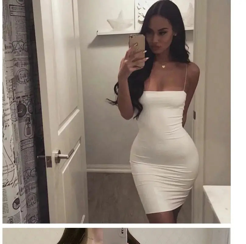 Elegant Solid Sling Sleeveless Type A Sheath Mini Short Dresses Summer New Sexy Slim Slimming Arm Covering Dresses - Smarsty